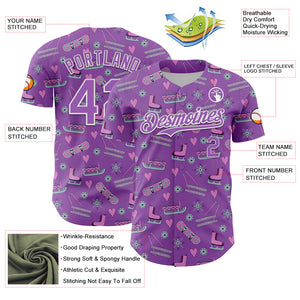 Custom Medium Purple White Comic Doodle Ballgame 3D Pattern Design Authentic Baseball Jersey