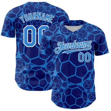 Custom Electric Blue White Comic Doodle Ballgame 3D Pattern Design Authentic Baseball Jersey