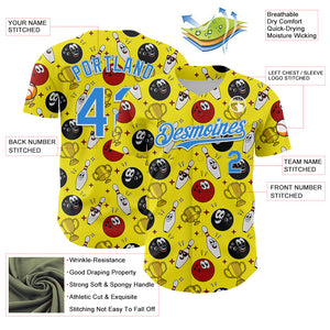 Custom Light Yellow Electric Blue-White Comic Doodle Ballgame 3D Pattern Design Authentic Baseball Jersey