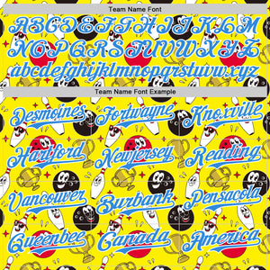 Custom Light Yellow Electric Blue-White Comic Doodle Ballgame 3D Pattern Design Authentic Baseball Jersey