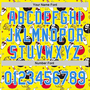 Custom Light Yellow Electric Blue-White Comic Doodle Ballgame 3D Pattern Design Authentic Baseball Jersey