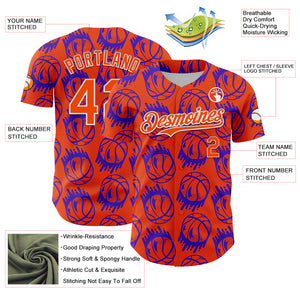 Custom Orange White Comic Doodle Ballgame 3D Pattern Design Authentic Baseball Jersey