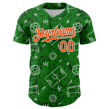 Custom Grass Green Orange-White Comic Doodle Ballgame 3D Pattern Design Authentic Baseball Jersey