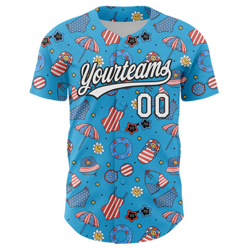 Custom Sky Blue White-Black 3D Hawaii Beach Authentic Baseball Jersey