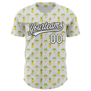 Custom White Black 3D Hawaii Tropical Palm Tree And Fruit Pineapple Authentic Baseball Jersey