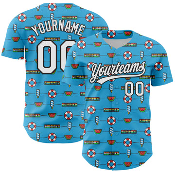 Custom Sky Blue White-Black 3D Hawaii Summer Fruit Watermelon Authentic Baseball Jersey