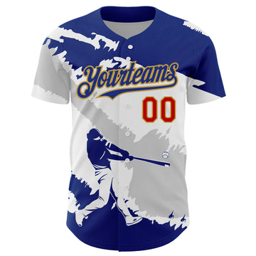 Custom Royal Gray Old Gold-Red 3D El Salvador El Salvadoran Flag Authentic Baseball Jersey