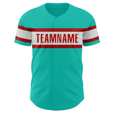 Load image into Gallery viewer, Custom Aqua White-Red Authentic Baseball Jersey
