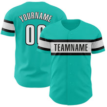 Load image into Gallery viewer, Custom Aqua White-Black Authentic Baseball Jersey
