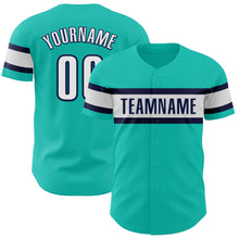 Load image into Gallery viewer, Custom Aqua White-Navy Authentic Baseball Jersey
