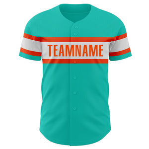 Custom Aqua White-Orange Authentic Baseball Jersey