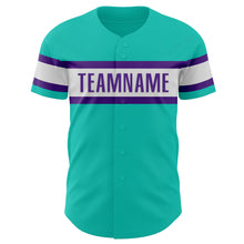 Load image into Gallery viewer, Custom Aqua White-Purple Authentic Baseball Jersey
