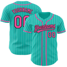 Load image into Gallery viewer, Custom Aqua White Pinstripe Pink-Black Authentic Baseball Jersey
