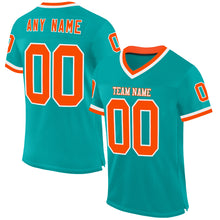 Load image into Gallery viewer, Custom Aqua Orange-White Mesh Authentic Throwback Football Jersey
