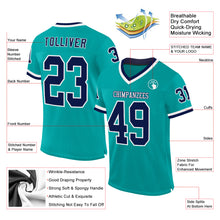 Load image into Gallery viewer, Custom Aqua Navy-White Mesh Authentic Throwback Football Jersey
