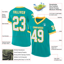 Load image into Gallery viewer, Custom Aqua White-Gold Mesh Authentic Throwback Football Jersey
