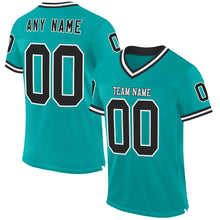 Load image into Gallery viewer, Custom Aqua Black-White Mesh Authentic Throwback Football Jersey
