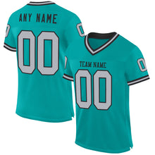 Load image into Gallery viewer, Custom Aqua Gray-Black Mesh Authentic Throwback Football Jersey
