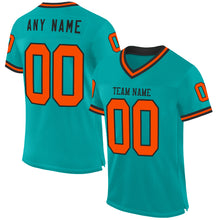 Load image into Gallery viewer, Custom Aqua Orange-Black Mesh Authentic Throwback Football Jersey
