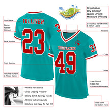 Load image into Gallery viewer, Custom Aqua Red-White Mesh Authentic Throwback Football Jersey
