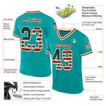 Load image into Gallery viewer, Custom Aqua Vintage USA Flag Cream-Red Mesh Authentic Throwback Football Jersey
