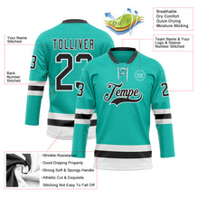 Load image into Gallery viewer, Custom Aqua Black-White Hockey Lace Neck Jersey
