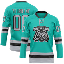 Load image into Gallery viewer, Custom Aqua Gray-Black Hockey Lace Neck Jersey
