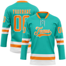 Load image into Gallery viewer, Custom Aqua Bay Orange-White Hockey Lace Neck Jersey
