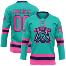 Load image into Gallery viewer, Custom Aqua Pink-Navy Hockey Lace Neck Jersey
