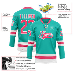 Custom Aqua Neon Pink-White Hockey Lace Neck Jersey