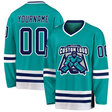 Load image into Gallery viewer, Custom Aqua Navy-White Hockey Jersey
