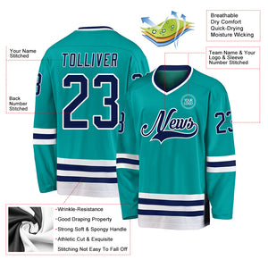 Custom Aqua Navy-White Hockey Jersey