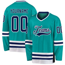 Load image into Gallery viewer, Custom Aqua Navy-White Hockey Jersey
