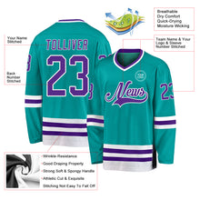 Load image into Gallery viewer, Custom Aqua Purple-White Hockey Jersey
