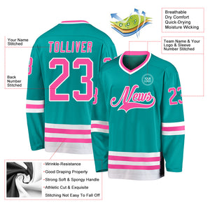 Custom Aqua Pink-White Hockey Jersey