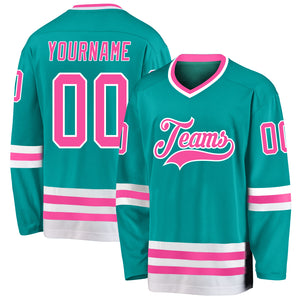 Custom Aqua Pink-White Hockey Jersey