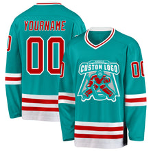 Load image into Gallery viewer, Custom Aqua Red-White Hockey Jersey
