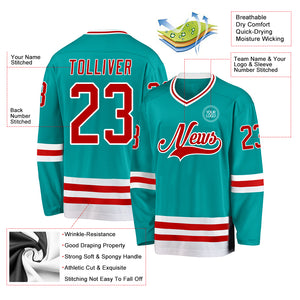 Custom Aqua Red-White Hockey Jersey