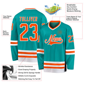 Custom Aqua Orange-White Hockey Jersey