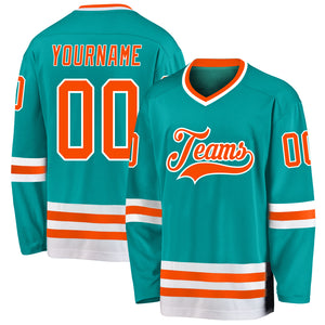 Custom Aqua Orange-White Hockey Jersey