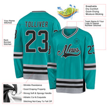 Load image into Gallery viewer, Custom Aqua Black-Gray Hockey Jersey
