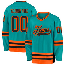 Load image into Gallery viewer, Custom Aqua Black-Orange Hockey Jersey
