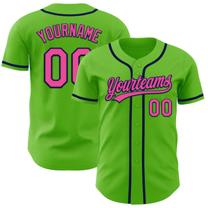 Custom Aurora Green Pink-Navy Authentic Baseball Jersey