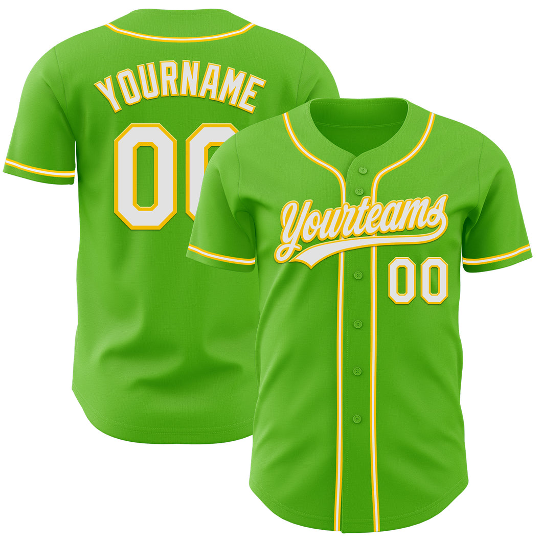 Custom Aurora Green White-Yellow Authentic Baseball Jersey