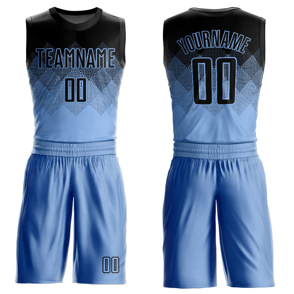 Custom Black White-Light Blue Authentic Fade Fashion Basketball Jersey
