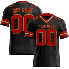 Load image into Gallery viewer, Custom Black Red-Old Gold Mesh Authentic Football Jersey
