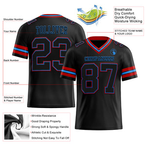 Custom Black Powder Blue-Red Mesh Authentic Football Jersey