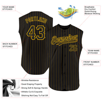 Custom Black Gold Pinstripe Gold Authentic Sleeveless Baseball Jersey