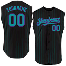 Load image into Gallery viewer, Custom Black Teal Pinstripe Purple Authentic Sleeveless Baseball Jersey
