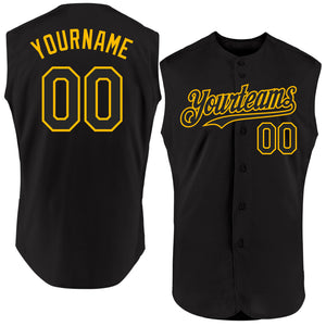 Custom Black Gold Authentic Sleeveless Baseball Jersey